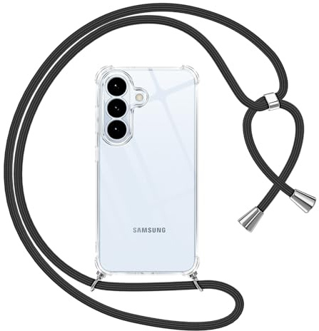 Pnakqil Handyband für Samsung Galaxy S26 Hülle mit Band, Transparent Weich Silikon mit Kordel Necklace Schnur Anti-Fall Bumper Schutzhülle Case Kompatibel mit Samsung Galaxy S26 6,3, Schwarz