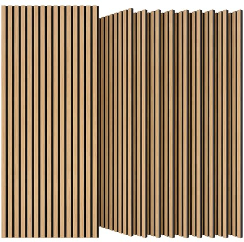 TONOR Holz-Wandpaneele für Innenwand-Deko – 10er-Pack, 120 × 60 cm | Akustikpaneele Holz-Lamellen – 7,2 m², Schalldämmende Wandpaneele für Lärmschutz & Deko, Wohnzimmer, Büro, Teak