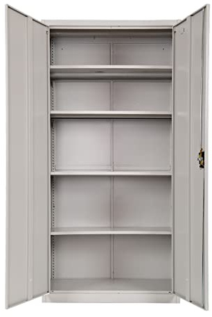 Frideko Aktenschrank 90 x 40 x 185cm - Metallschrank mit 2 Türen und 4 Verstellbaren Einlegeböden, Aufbewahrungsschrank mit Schloss für Zuhause, Büro und Lager, Hellgrau
