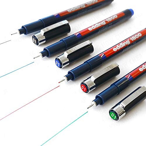Edding 1800 Profipen Pigment Liner Zeichenstift, 0,1 mm, 4er-Set: Schwarz, Blau, Rot, und Grü n