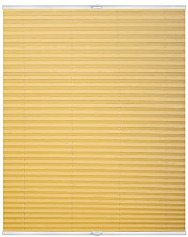 Lichtblick Plissee Klemmfix, ohne Bohren, verspannt, lichtdurchlässig, Blickdicht, Uni, mit eleganter Crushed Optik Gelb,65 cm x 130 cm (B x L)