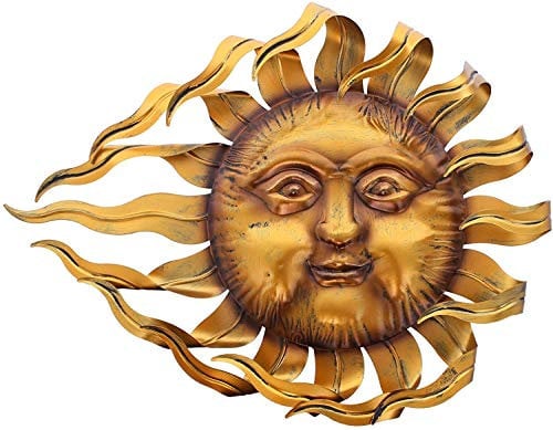 Dekoleidenschaft 3D Wandbild Flammende Sonne aus Metall, 65x50 cm groß, bronze/gold, Wandhänger, Wandschmuck