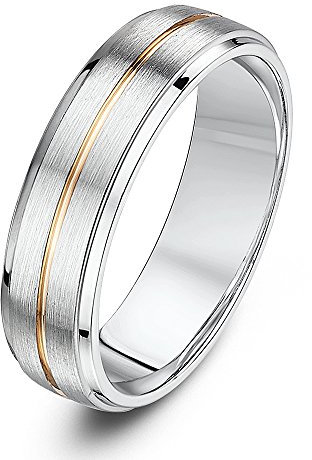 Theia Ehering 9 Karat Weißgold und Roségold mittige Intarsie, Court Shape (oval), Matte Mitte - 5mm - Größe 52 (16.6)
