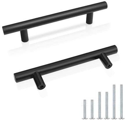 Probrico 5 x Matte Black T Bar Handle Pull Stainless Steel Kitchen Cabinet Cupboard Cabinet Door Knob 96mm Hole Centres for Wardrobe Door Handle