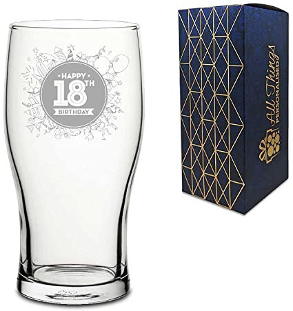Novelty Gift Pint Tulip Cider Beer Glass | Happy 18th Birtday (Engraved)