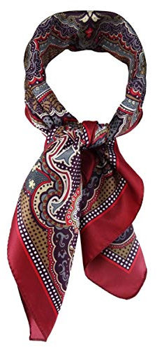 TigerTie Damen Nickituch Halstuch in bordeaux anthrazit beige silber rot gemustert - Größe 60 x 60 cm