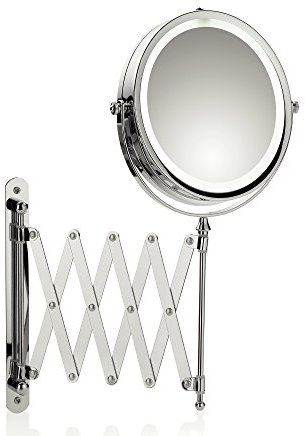 kela Wandspiegel Valeria, Durchmesser 17,5 cm, Metall, silber glänzend, ausziehbar, 1-/5-fach Vergrößerung, LED-Beleuchtung, 20643