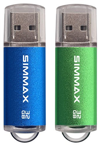 Clé USB 32 Go Lot de 2 Mémoire Stick USB 2.0 Flash Drive Pivotant Stockage Disque Pendrive par SIMMAX (32Go Bleu Vert)
