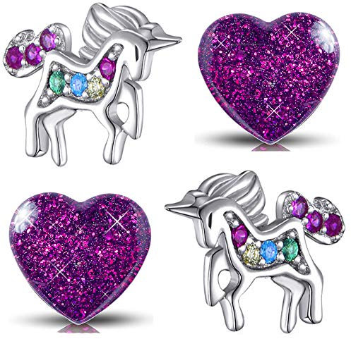 Kinder Mädchen Ohrringe 925 Silber mit Zirkonia Edelstahl Pferde Herz Einhorn (K955+K296)