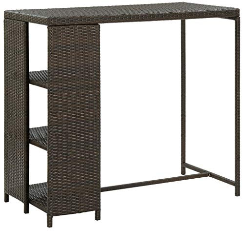 vidaXL Table de Bar avec Rangement Table de Salle à Manger Cuisine Pub Jardin Restaurant Maison Extérieur Marron 120x60x110 cm Résine Tressée