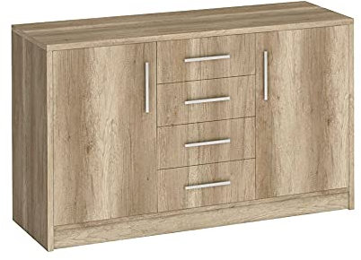 Furniture24 Sideboard GENEWA 2 Kommode Schubladenschrank Schubladenkommode Merzwerkschrank 4 Schubladen 2 Türen Canyon Eiche