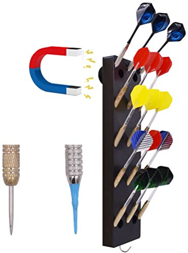 YYST Magnetischer Dart-Halter/Ständer/Caddy/Display/Rack/Wandhalterung – Halten Sie 15 Stahl- oder Soft-Dartpfeile – Schwarz W gummierte Magnete (1)