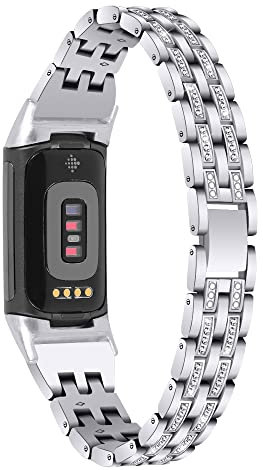 AISPORTS Kompatibel für Fitbit Charge 5 Armband für Damen, Slim Crystal Bling Glitzer Diamant Strass Schmuck Metall verstellbares Armband Armband Ersatzband für Fitbit Charge 5 Fitness Tracker