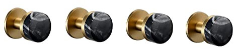 GLYYRLR Handtuchhaken Gebürstetes Gold und Schwarz Kleiderhaken Wandhaken Hakenleiste Messing und Marmor Mantelhaken, Garderobenhaken für Küche, Büro, Bad, Keine Bohrinstallation,4 Pack
