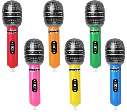 EVERMARKET 6 Pack Inflatable Rock Star Toy Set Inflatable Microphones for 80s 90s Party Decorations Party Favour Musical Party Supplies Carnival Rock Inflatable Toys Microphones