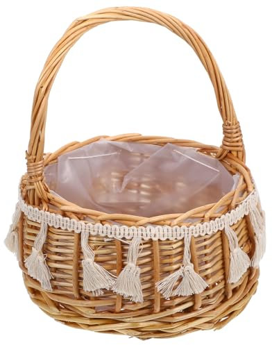 Cabilock 2 Stück Korb mit Henkel Weidenkorb mit Blumen für Hochzeiten Geflochtener Blumenkorb mit Griff Geflochtener Korb für Die Hochzeit Geflochtener Osterkorb mit Griff Weidenkorb mit Henkel