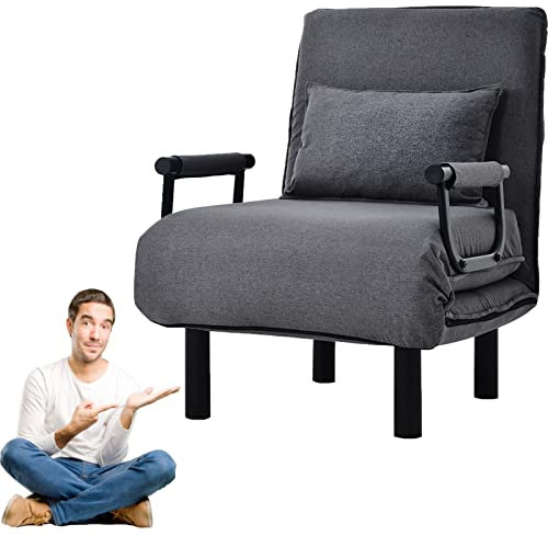 HUMNZR Klappbares Schlafsofa, Bodensessel mit Schlaffunktion,3-in-1-Bett Stuhl mit Kopfkissen, 6-Stellung Verstellbarer Bettstuhl, Sessel mit Rückenlehne im Wohnzimmer,Grey