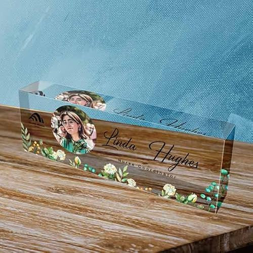 Placa de nombre personalizada para escritorio, Bivei personalizada con nombre de foto y título de mesa de oficina para recepcionista, profesor, diseñador, etc. 8 x 2.5 pulgadas (estilo 9)