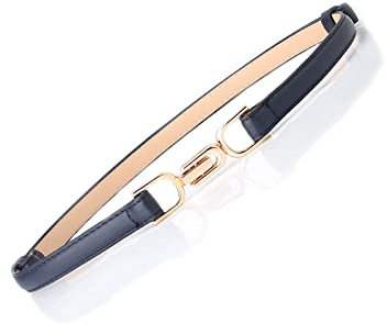YIWEIYA Damen-Gürtel aus Kunstleder, Schmaler Skinny-PU-Leder Gürtel, Verstellbarer Taillenbund Mit Metallschnalle für Jeanskleid, Marineblau, One Size