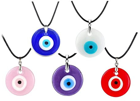 Caiyao Evil Eye Pendant Necklace Glass Leather Rope Chain Turkish Protect Lucky Necklace for Women Men, Leather, No Gemstone