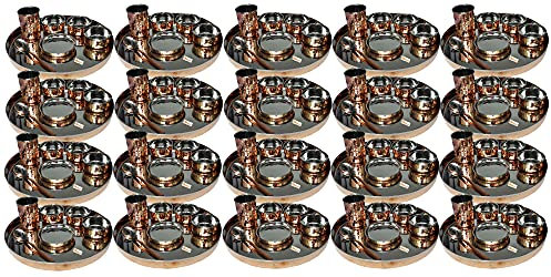 Lot de 20 sets de table traditionnels en acier inoxydable et cuivre Thali avec assiette, bols, verre et cuillère, diamètre 33 cm