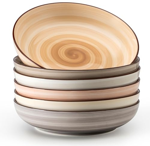 Sweese Large Pasta Bowls Set - 30 Ounce Ceramic Plates for Dishwasher & Microwave Safe - Solid Salad Bowls Plates - Deep Plates Lipped Edges, Oven Safe Porcelain Plates Serving Bowls
