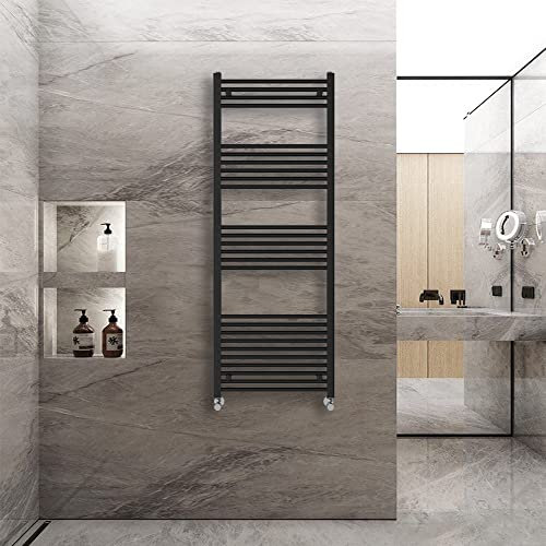 Warmehaus Straight Heated Towel Rail Radiator Ladder Black 1600x600mm Central Heating Radiators for Bathroom Kitchen