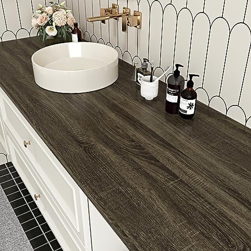 Yullpaper Self Adhesive Grey Brown Wood Effect Wallpaper for Living Room Kitchen Worktop Covering Wood Effect Sticky Back Plastic Kitchen Vinyl Wrap for Cupboards Brown Bathroom Wallpapers 40 x 200cm