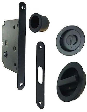 bricoleva.it Kit serrure porte coulissante rosette ronde avec cliquet avec poignée avec serrure pour porte coulissante (Noir)