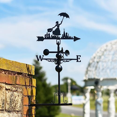 Deluxe Steel Mary Poppins Weathervane with Horizontal Bracket