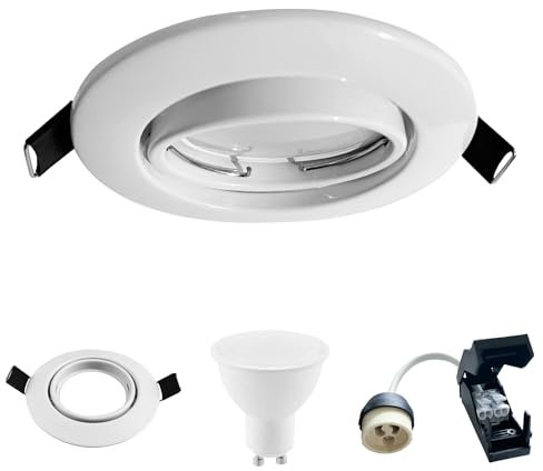 Europalamp Spot encastrable orientable BLANC avec GU10 LED de 7W eqv. 56W Blanc Neutre 4500K