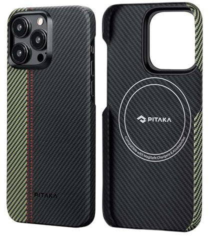 pitaka Hülle für iPhone 15 Pro Max aus 100% Aramidfaser mit Textur Haptik Kompatibel mit Magsafe Magnetische Schutzhülle Ultradünne Handyhülle mit Fusion Weaving [MagEZ Case 4] Ouvertüre