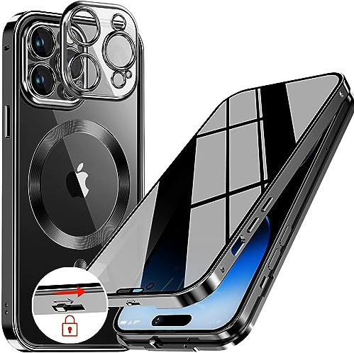 Upholyee [CD Metallring & Automatisches Pop-up Schloss Magnetische Privatsphäre Hülle für iPhone 12 Pro Max [Kompatibel mit MagSafe] [Integrierter Objektivschutz] Ganzkörper-Stoßfängerabdeckung