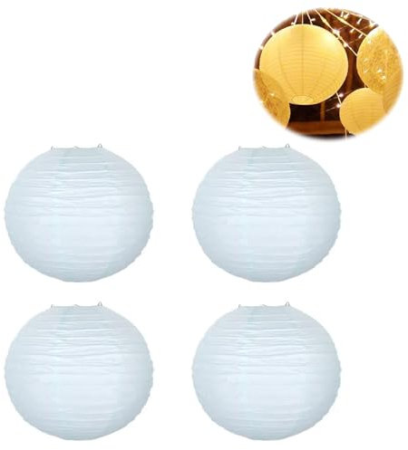 Lampion Papier Blanche, Lampion Papier Blanc Ronde Décoration, Suspension Rondes Lanterne Chinoise Papier, Lampion Papier Boule, Lanterne en Papier Chinoise, Lanternes Papier, 4 Pièces