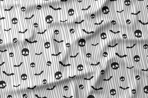 French Terry Baumwolle Stoff Halloween Batmouse Fledermäuse Totenkopf 160 WB Eigenproduktion