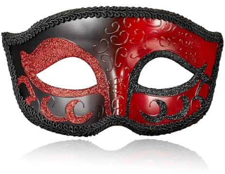 MYSEUNI 2024 Neue rote Maskerade Maske für Herren - Retro Venezianische Herren Maskerade Ball Maske für Cosplay Halloween Party Karneval Mascarade Ball