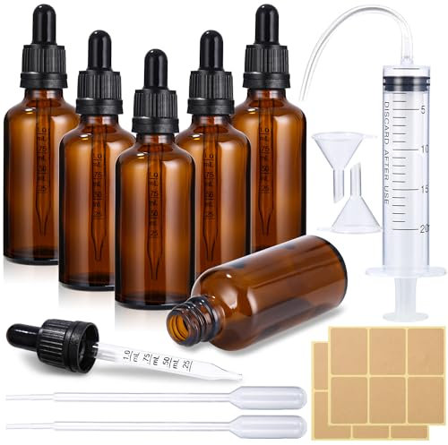 Huifoo 6 Stk 50ml Flacon de Pipette, Petit Flacon en Verre Ambré Type Apothicaire, Vide pour Huile Essentielle avec Pipettes, Dropping Bottles 6 Set