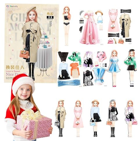 ORTUH Magnetische Anziehpuppen für Babys, magnetische Prinzessinnen-Anziehpuppen aus Papier, modische Holzpuppen-Bastelsets, magnetische Anziehpuppen für Mädchen im Alter von 6, 5, 4, 3 Jahren