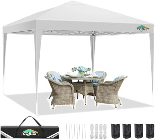 COBIZI Pavillon, Faltpavillon 3x3 Wasserdicht Stabil, Partyzelt 3x3 Gartenpavillon UV-Schutz 50+ Pavillion Klappbar 3x3m Pop up Pavillon mit 4 Sandsäcke für Camping, Strand, Familientreffen(Weiß)