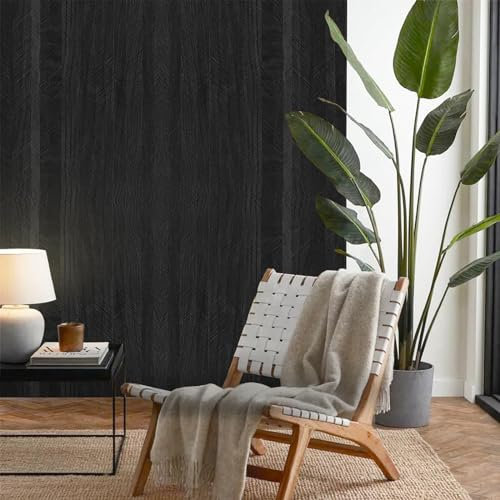 Shackcom Tapeten Selbstklebende Tapete Holzoptik Schwarz Matt 44x1000cm Wandpapier Selbstklebende Wasserdicht Wandaufkleber Dekorative Aufkleber für Möbel Wandtür Küche Schlafzimmer Wohnzimmer