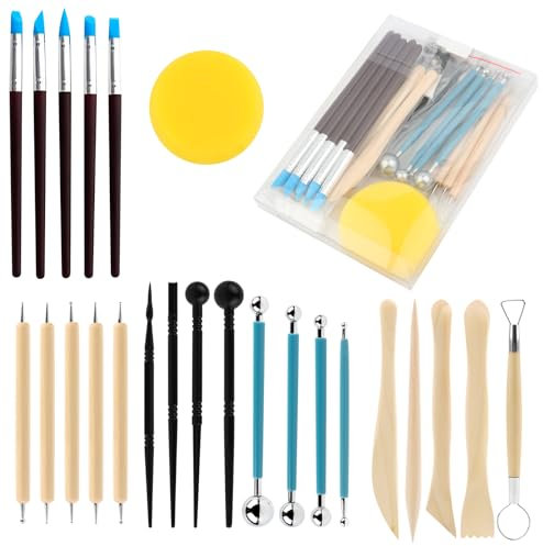 MXTIMWAN 24 Piezas Herramientas de Arcilla Cerámica, Herramientas Arcilla, Herramientas de Escultura de Arcilla, Herramientas de Tallado de Cerámica para DIY Cerámica, Manualidades