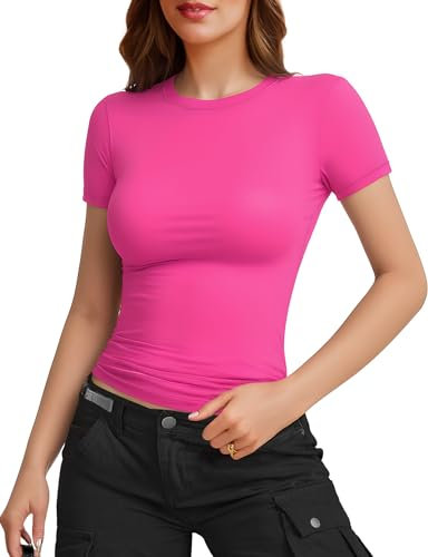 Women's Basic Short Sleeve Crew Neck T Shirt Slim Fit Tops Y2k 2024 Summer Going Out Crop Tops Cute Tight Fashion Shirts Baby Tee Shirt Fit Outfit