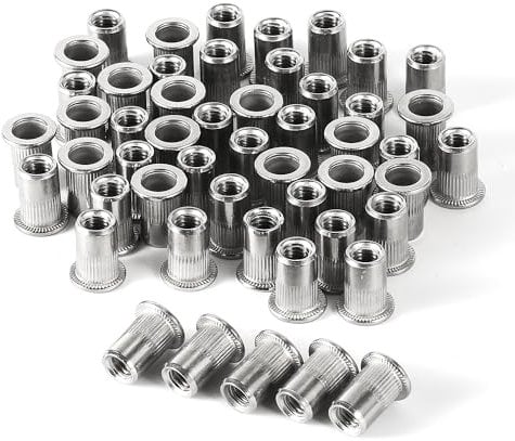 50pcs M6 Rivet Nuts, Stainless Steel Threaded Insert Nut Rivnuts Assortment Clinching Pressure Nutsert for Automotive Electrical and Industrial Products