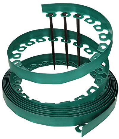 GARDENIX LineBorder - Bordure de pelouse Flexible en Plastique - 20 piquets - Longueur : 10 m - Hauteur : 6 cm - Vert