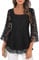 Ladies' Elegant Lace Tops, 3/4 Sleeve Square Neck Blouses in Black for Casual, Evening & Party Wear