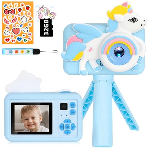 Appareil photo numérique pour enfants - 1080P - Écran de 2,0 avec carte de 32 Go - Appareil photo à selfie pour enfants de 3 à 12 ans - Anniversaire - Noël - Jouet (bleu)