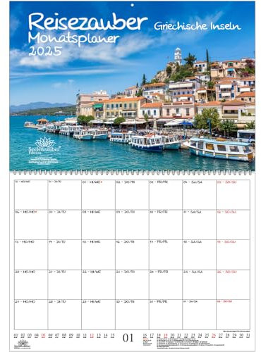 Reisezauber Griechische Inseln Planer DIN A2 Kalender für 2025 Ferne Urlaub - Set: 1x Kalender 1x Weihnachtsanhänger 1x Grußanhänger (gesamt 3 Teile)