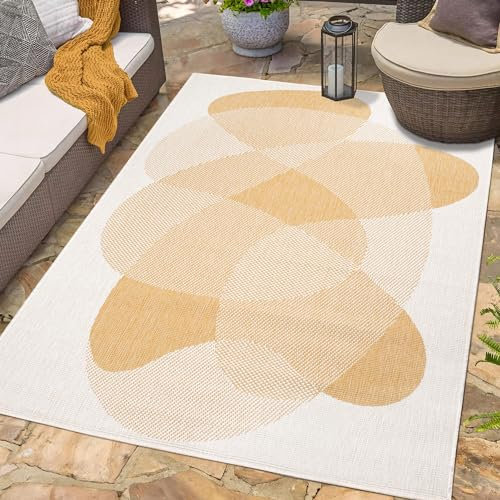 carpet city Outdoor Teppich Wetterfest 160x230 cm - Creme-Gelb - Wendeteppich, Beidseitiges Geometrisches Muster - Balkonteppich Wasserfest Outdoor - Terrassenteppich
