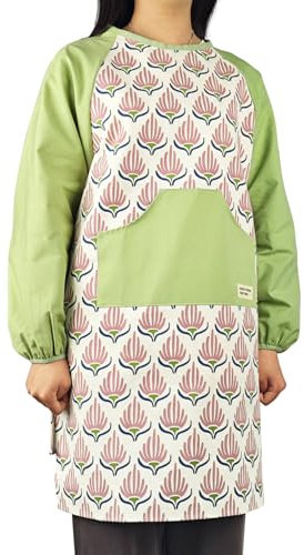 Small snail Long Sleeve Cotton Apron Waterproof Women Pinafore Kitchen Apron with Big Pockets for Cooking, Baking, Gardening, Housework