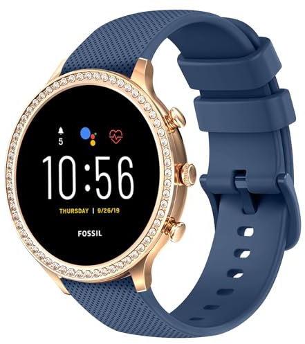 18mm Quick Release Watch Band Compatible with Fossil Gen 6 42mm / Gen 5E 42mm, Silicone Wrist Straps for Women's Fossil Smartwatch, Blue